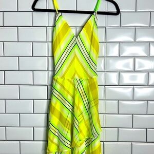 Christopher John‎ Rogers Neon Dress Two Tone 0 Yellow Green Highlighter Abstract